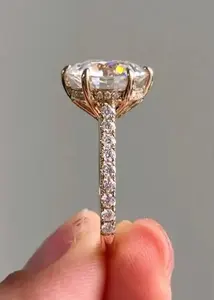 Anillo de Compromiso Tishya Diamond para Mujer, Plata 925, Moissanita Real de 3 Quilates, Chapado en Oro, Regalo de Boda, Accesorio para Fiesta de Aniversario - Product Image 5