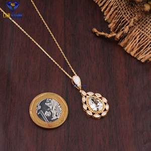 7.414TDW pendentif poire, marquise et diamant rond en or jaune et boucle d'oreille avec chaîne par Labstone ensemble de pendentifs de mariée couleur EF-VS - Product Image 4