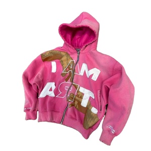 Diseño superior Venta al por mayor Oversize Distressed Vintage Full Face Hoodie con cremallera Diseño personalizado Puff Print Hoodies y sudaderas - Product Image 3