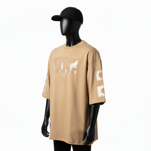 Camiseta Holgada para Hombre, Talla Grande, Tejido Jersey de Algodón Grueso de 240 GSM, Transpirable, Color Beige, Logotipo de Silicona, Ajuste Personalizado - Product Image 4