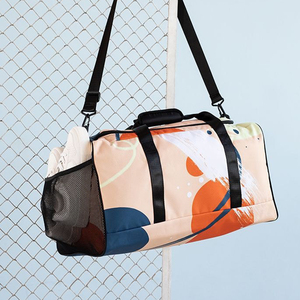 Grands sacs de sport en coton à impression personnalisée, sac de week-end en tissu matelassé imprimé en blocs, pour cadeaux de vacances unisexes, voyage coloré fait à la main - Product Image 5