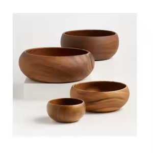 Bol de service de nourriture en bois massif de couleur marron bol de service de taille et de forme personnalisées pour un usage domestique par l'artisanat cérescent - Product Image 3