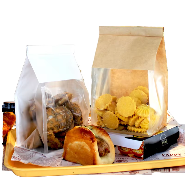 Bakery Paper Packaging Bag Bread Loaf Bagel Toast Brown Bakery Bread Paper Bags Kraft Paper with Window