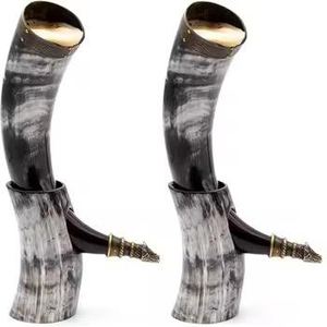 High Quality Eco-Friendly Animal Viking Drinking Horn Polished Finish <b>Iron</b> Stand Natural Color Organic Material Custom Logo - Product Image 6
