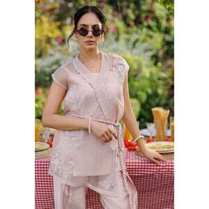 Women's Loose Chiffon <b>Short</b> <b>Set</b>-Office <b>Lady</b> Lace Top and Pants - Product Image 2