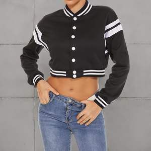 Chaqueta universitaria para mujer, chaquetas bomber recortadas con botones de manga larga, abrigo de béisbol informal - Product Image 2