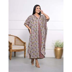 100% Cotton Hand <b>Block</b> <b>Printed</b> Kaftan Elegant Casual Lady Floor-Length Dress for Leisure & Valentine's Day - Product Image 4