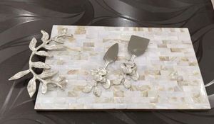 Bandeja redonda de nácar con asa elegante, bandeja decorativa para el hogar, exhibición de postres, accesorios de Hotel de Indian Metal World - Product Image 3