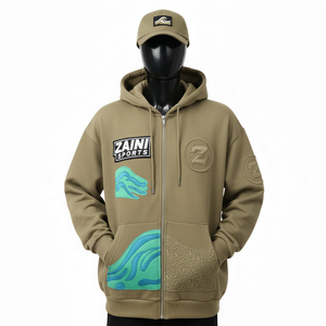 Sudadera con Capucha Completa para Mujer, Tejido Grueso de 320 GSM, Felpa de Algodón, Diseño de Paneles en Tonos Tierra, Apliques Personalizados, Bordado, Sudaderas Básicas - Product Image 1