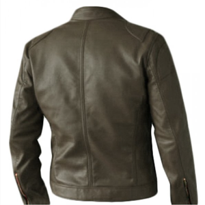 Veste en cuir de moto coupe ajustée pour hommes de haute qualité grande taille avec col montant et fermeture éclair pour manteaux de motard d'hiver - Product Image 2