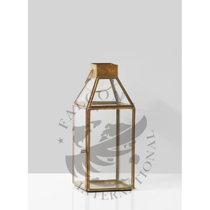 Lanterne rectangulaire moderne à long pilier Base en bois avec cadre métallique de couleur noire pour la décoration de Noël - Product Image 5