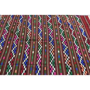 Tapis Kilim turc traditionnel 5.6 X 8.8ft rouge vert Patchwork laine tapis pour salon Latex Rectangle couloir rayé 10mm - Product Image 5