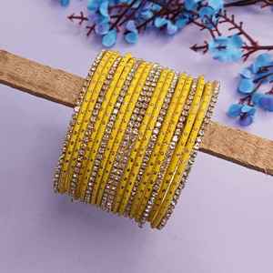 <b>Indian</b> Wholesaler Metal <b>Bangle</b> Set Dotted Textured Alloy Metal <b>Bangles</b> Gold Plated Crystal CZ Rhinestone <b>Bangle</b> Set for Women - Product Image 1