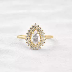 Joyería de diamantes corte de pera doble Halo diamante boda anillo CVD diamante anillo de compromiso para mujer regalo de aniversario lágrima Halo - Product Image 4