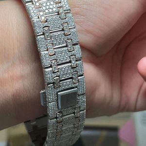 Two-Tone Rose Gold <b>Arabic</b> Dial Fully Iced Out Bust Down Moissanite Diamond <b>Watch</b> - Product Image 6