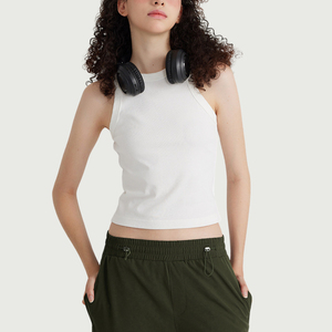 OEM Custom Pure Cotton Cropped Tank <b>Top</b> Women's Slim Heavyweight Wash T-shirt Women's Elastic Short Sleeveless Bottom Shirt - Product Image 3