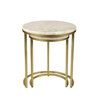 Table basse ronde moderne en métal blanc et marbre avec base dorée, design réglable, taille personnalisable