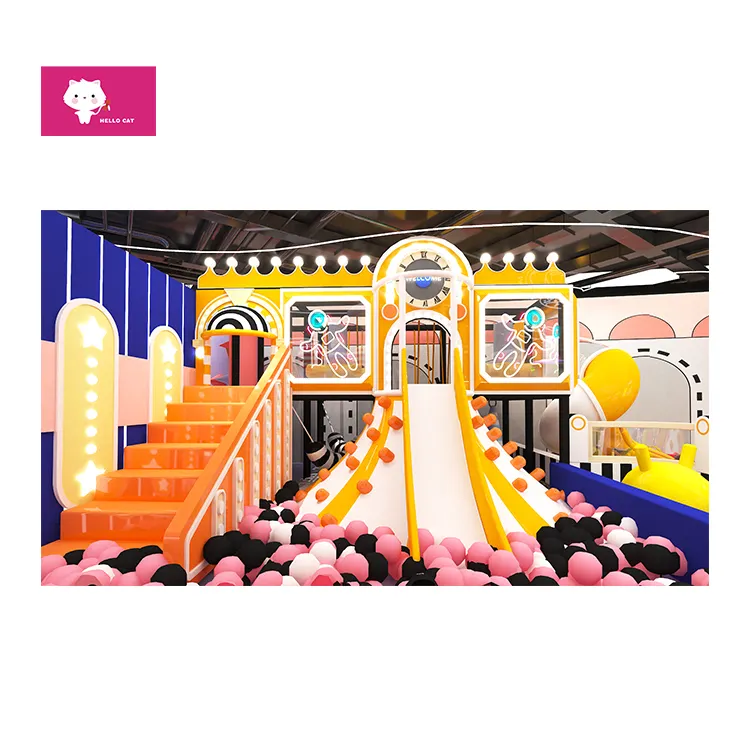 Popular Design Theme Kids Indoor Playground With Big Ball Pool And Slides Children Indoor Soft Play Equipment Trampoline