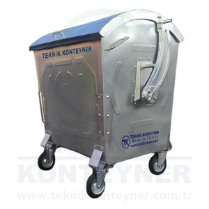 TEKNIK KONTEYNER TK-1100-K ถังขยะโลหะแบบเหนี่ยวนำความร้อน ขนาด 1100 ลิตร ฝาครอบทรงโดม ชุบสังกะสี สำหรับใช้งานกลางแจ้ง - Product Image 2
