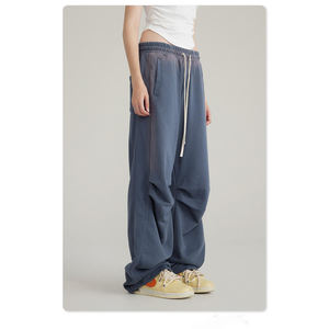 Pantalon confortable en toile délavée à l'acide pour hommes Taille élastique lourde Fermeture à cordon Style sportif - Product Image 1