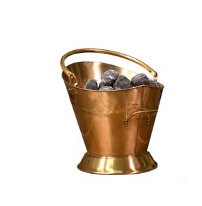 Polished Brass Design Bucket with Handle <b>Metal</b> Iron <b>Waste</b> Basket for Fireplace Coal Storage <b>Waste</b> <b>Bin</b> Fireplace Sets Accessories - Product Image 1