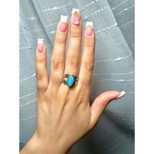 Navajo-Made <b>Dainty</b> Opal & Yellow Gold <b>Ring</b> Size 10 Bezel Set with Rhodium-Plated Sterling Silver for Everyday Wear Fine Jewelry - Product Image 5