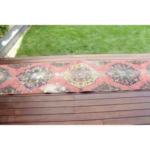 Vintage Turkish Rug, 2.2x13.1 ft Rug, <b>Red</b> Southwestern <b>Wool</b> Rug - Product Image 3