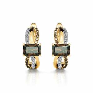Jeulia Two Tone Crossover Emerald Cut Sterling <b>Silver</b> <b>Stud</b> Earrings - Product Image 1