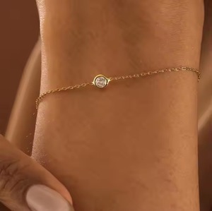 Elegant Dainty 4K Gold Diamond Station <b>Bracelet</b> Stylish Design Rose Gold Bezel Moissanite <b>Bracelets</b> for Women - Product Image 1