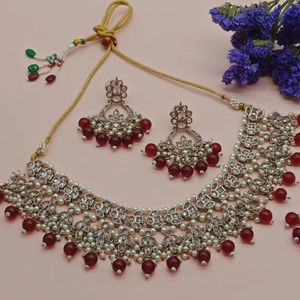 New Design Gold Plated Traditional Drop <b>Pearl</b> & Kundan Studded Earring Mangtika Choker <b>Necklace</b> <b>Set</b> & Jewellery <b>Set</b> for Woman - Product Image 1