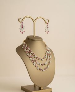 Wholesale Luxury Royal Gold Plated Necklace and Earrings <b>Set</b> with Ruby Cascade Stones for Women Bridal and Wedding Jewelry Use - Product Image 2
