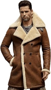 100% Genuine Brown Cow Skin Leather Bomber <b>Jacket</b> with <b>Canvas</b> Fabric Front Logo Letter Pattern Breathable for <b>Men</b> Winter - Product Image 6