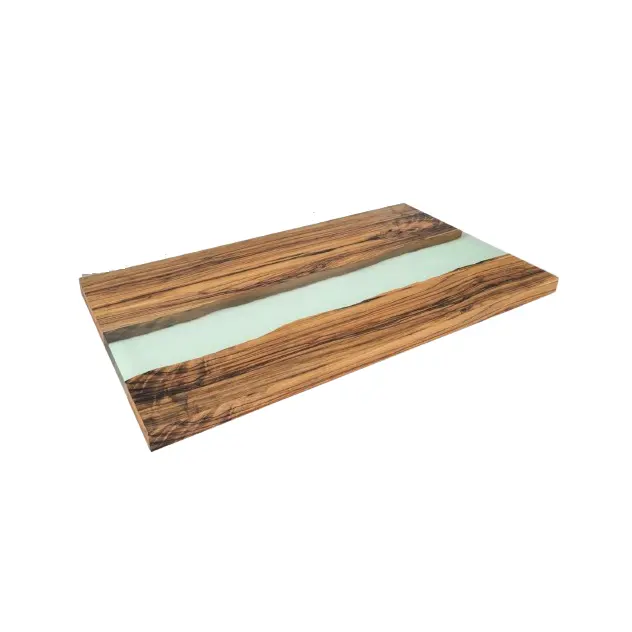 Tabla de quesos de madera de diseño moderno y elegante con resina verde clara rellena en el artículo de utensilios de cocina de Venta caliente para la venta