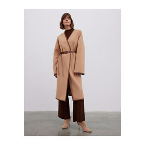 เสื้อโค้ทหนังผสมขนสัตว์อุ่นสบาย พร้อมดีเทลขอบหนังและเข็มขัด - Product Image 6