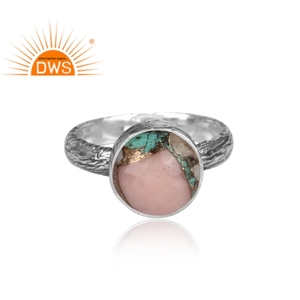 Venta caliente plata esterlina oxidada Mojave cobre Rosa ópalo turquesa piedra preciosa anillo apilable fabricante de joyería personalizada - Product Image 2