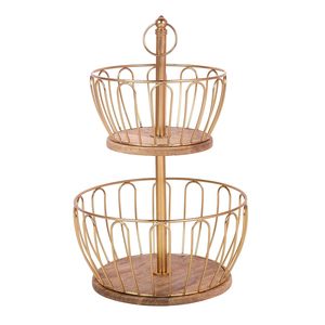 Panier à fruits en or pour la décoration de la maison, base en bois, panier à fruits en fil métallique, panier de rangement pour comptoir - Product Image 2