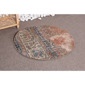 Hecho a mano Vintage azul Beige lana Patchwork alfombra 2,6X2,6 pies Rectangular patrón abstracto para sala de estar o adolescente látex respaldado - Product Image 2