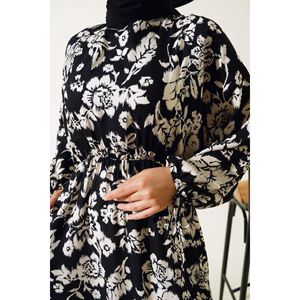 Robe à Taille Elastique Motif Floral Noir - Product Image 3