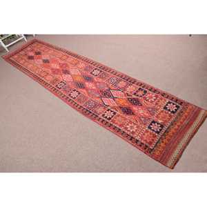 Turkish Vintage Rug, 2.7x11.9 ft <b>Runner</b> Rug, <b>Red</b> Herki Oriental Rug - Product Image 4