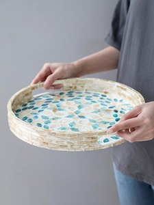 Bandeja de servicio de perlas para madre, bandeja moderna con perlas incrustadas para decoración de sala de estar, 2022 hecha a mano - Product Image 5