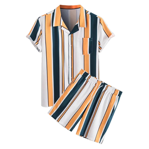 Conjuntos cortos de verano para hombre, ropa informal a la moda, conjunto de 2 piezas de color contrastante, chándal de Fitness, camiseta con pantalones cortos, chándales - Product Image 1