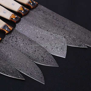 Vente chaude 5 pièces ensemble de couteaux de chef de Style japonais avec manche en bois acier damas couteaux de cuisine professionnels pour la coupe de fruits - Product Image 6