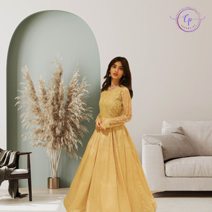 Elegant Anarkali <b>Gold</b> Embellished Gown - Wholesale Evening Dress & Prom <b>Attire</b> - Product Image 4