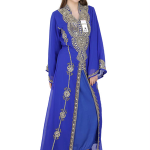Trabajo de bordado a mano al por mayor de manga larga para Abaya musulmán mujeres vestido árabe Turquía Dubai oración islámica Georgette impacto - Product Image 1