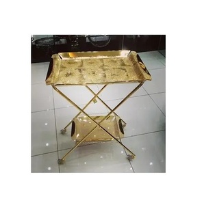 Chariot de service de luxe en acier inoxydable et bois avec roues Chariot de service décoratif au prix de gros - Product Image 4