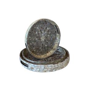 Ensemble de trois plateaux de service en nacre avec style unique de haute qualité fabriqués à la main plat de service fête de mariage - Product Image 1