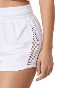 <b>Women</b> White Crop T <b>Shirt</b> <b>And</b> Drawstring <b>Shorts</b> Two Piece <b>Set</b> Mesh Panel Summer Casual Athletic Sportswear Activewear Outfit - Product Image 3