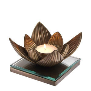 New Arrival <b>Tealight</b> <b>Candle</b> Holder with Lotus Shape Design for Spiritual and Religious with Glass and Metal Base at Affordable - Product Image 1