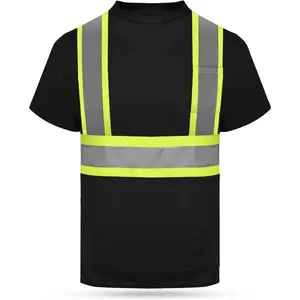 Hivisシャツデイリーワークブラックセーフティクイックドライ半袖反射Tシャツ反射ストリップCustomTrafficロードワークトップ
