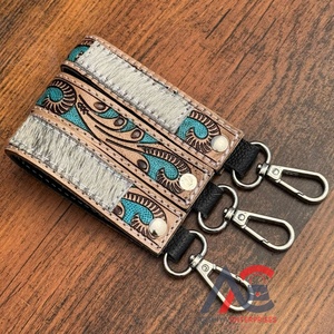Hot Sale Hand <b>Tooled</b> Leather Keychain Genuine Leather Key <b>Clip</b> Personalized Key Fob Cowgirl Car Keys Wristlet Western Keychains - Product Image 1